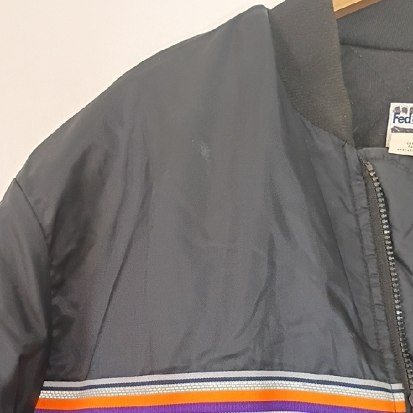 FedEx Coat Vintage Black Bomber Jacket Uniform Nylon Size L Workwear Streetwear - Picture 5 of 12